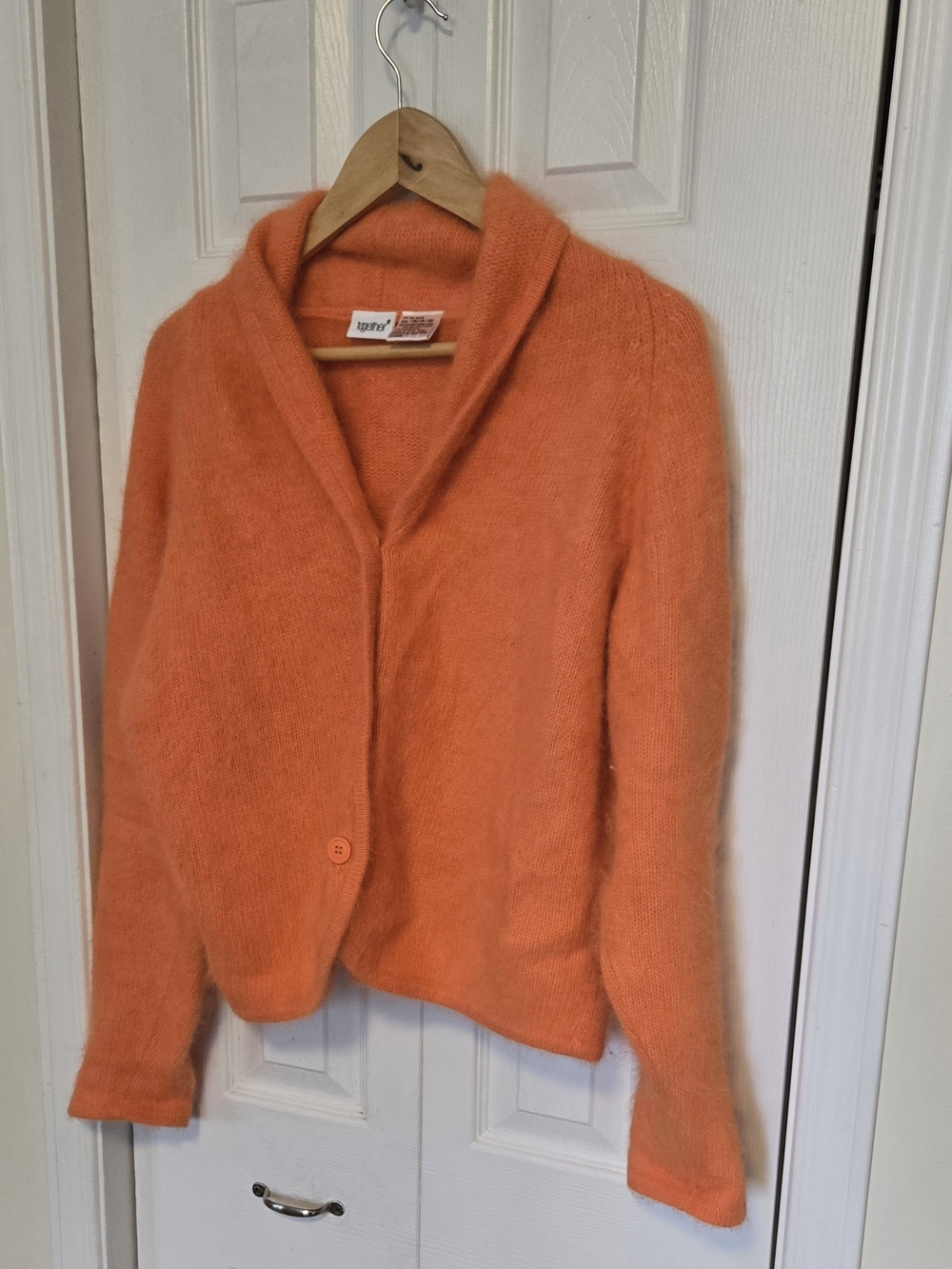 Orange Angora Shawl Collar  Cardigan XL